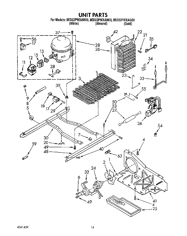 UNIT Diagram and Parts List for 8ED22PWXAW00  Whirlpool Refrigerator