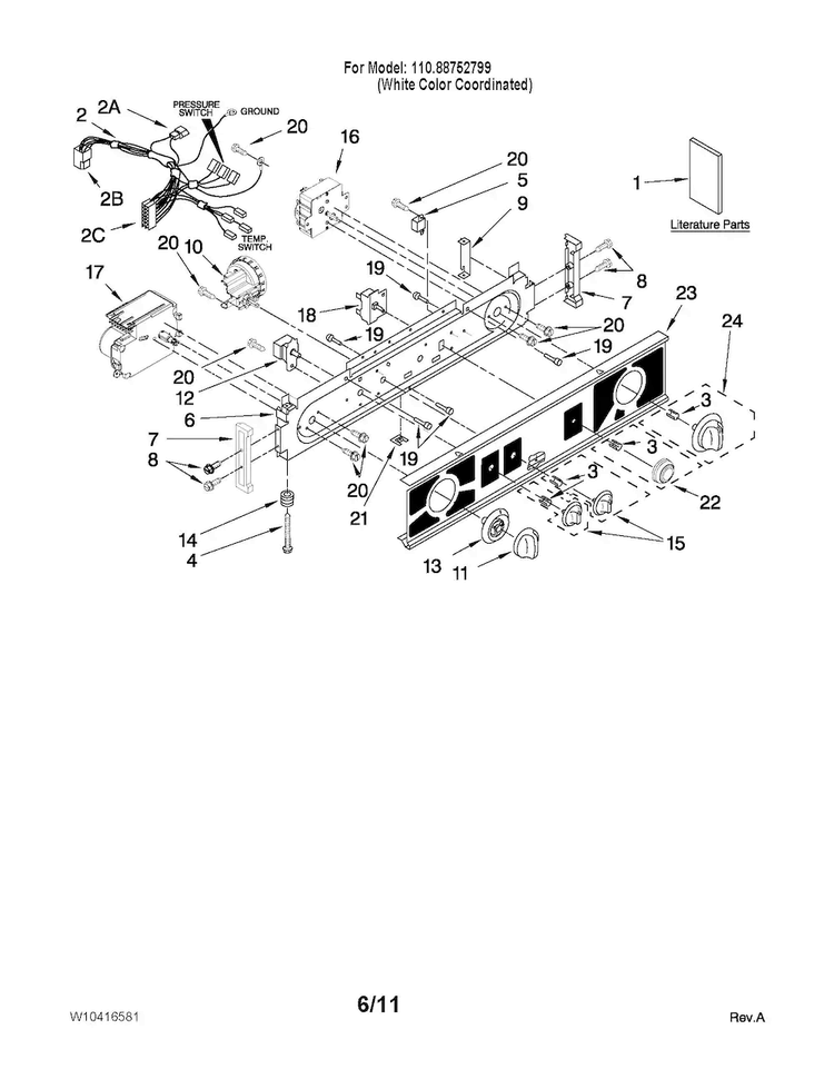 Washer/dryer Control Panel Parts Diagram and Parts List for 11088752799  Kenmore Washer Dryer Combo