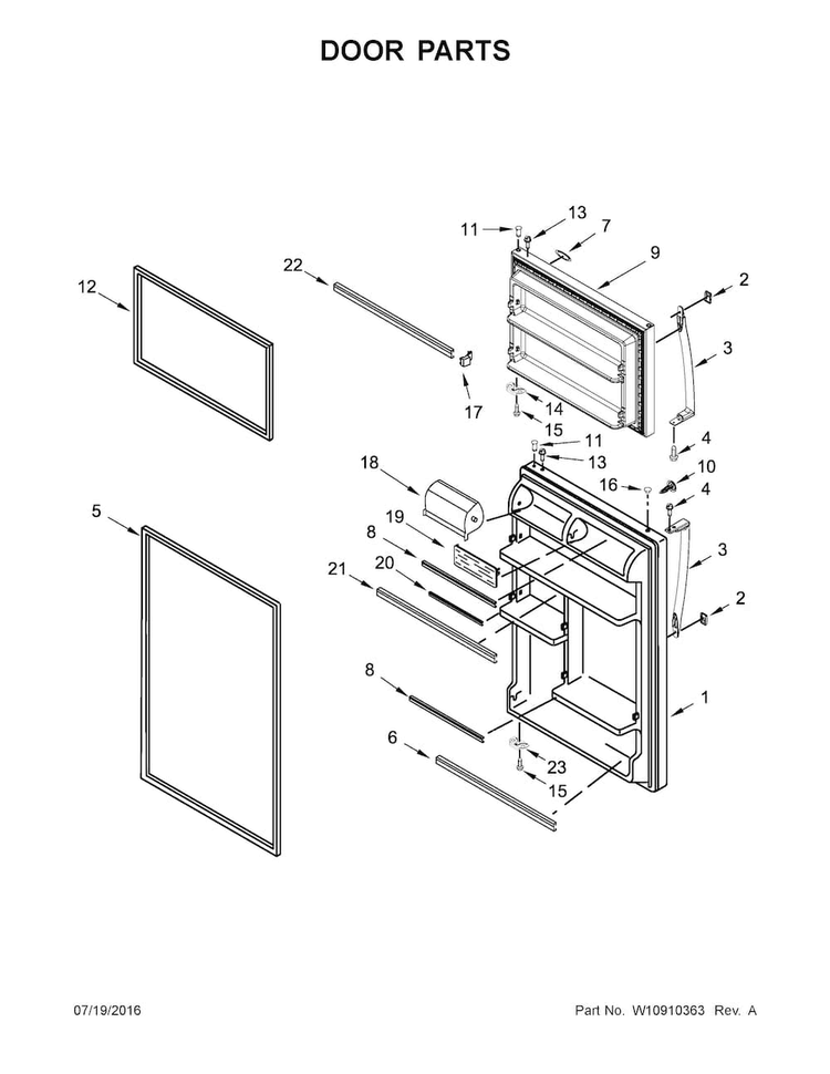 Door Parts Diagram and Parts List for WRT318FZDW02  Whirlpool Refrigerator