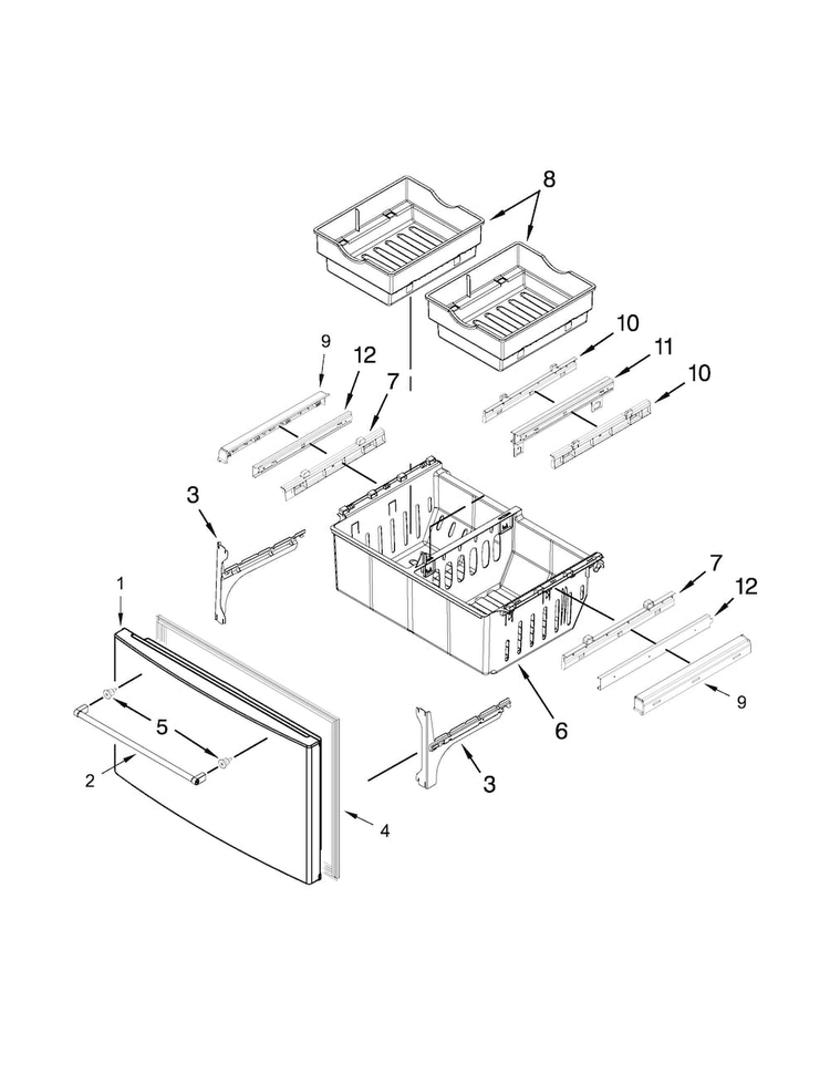 Freezer Door Parts Diagram and Parts List for KRFC400EWH01  KitchenAid Refrigerator