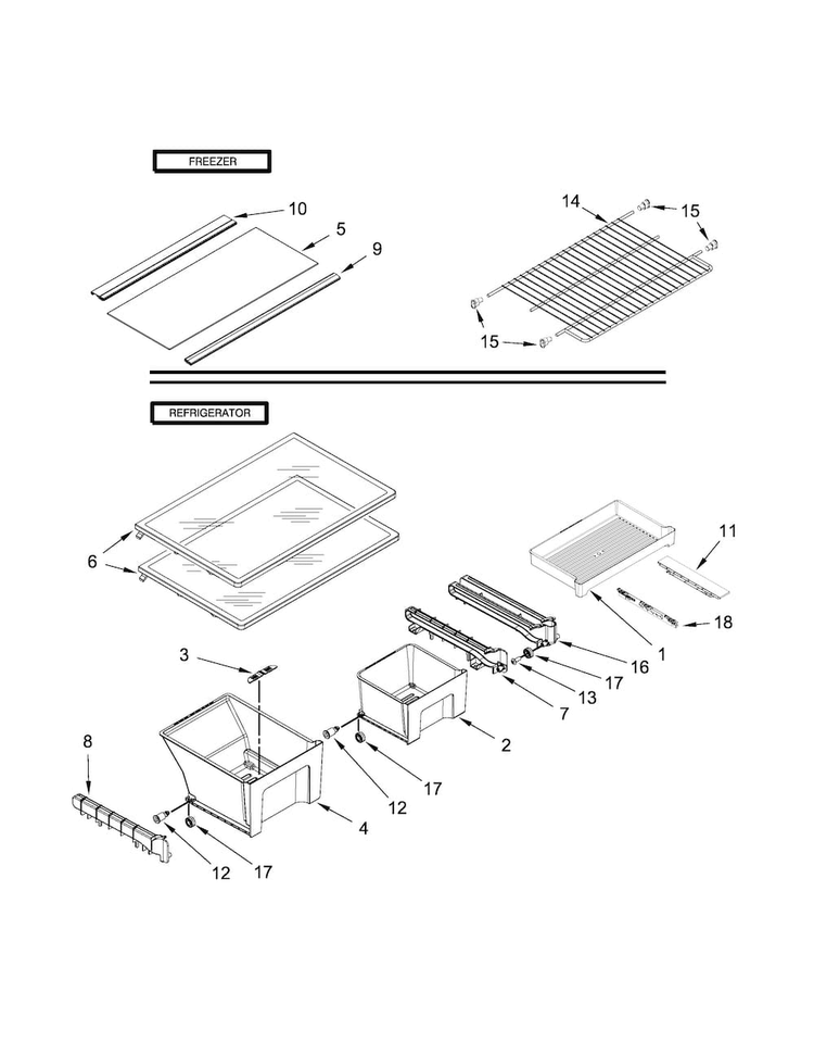 Shelf Parts Diagram and Parts List for 10660212410  Kenmore Refrigerator