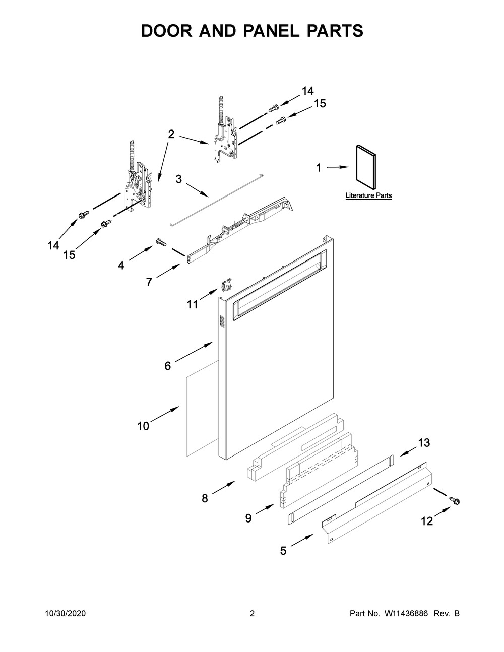 Door And Panel Parts Diagram and Parts List for KDPM704KPS0  Whirlpool Dishwasher