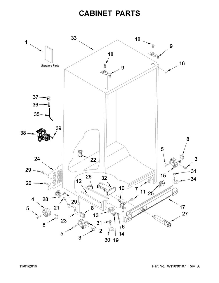 Cabinet Parts Diagram and Parts List for WRS331FDDB02  Whirlpool Refrigerator