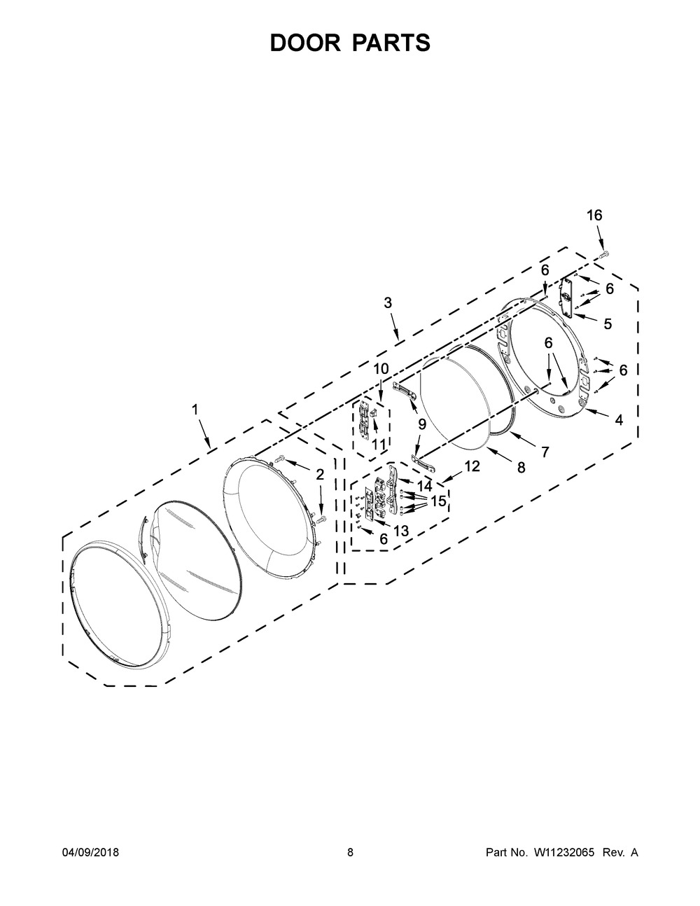 Door Parts Diagram and Parts List for YWED92HEFBD2  Whirlpool Dryer