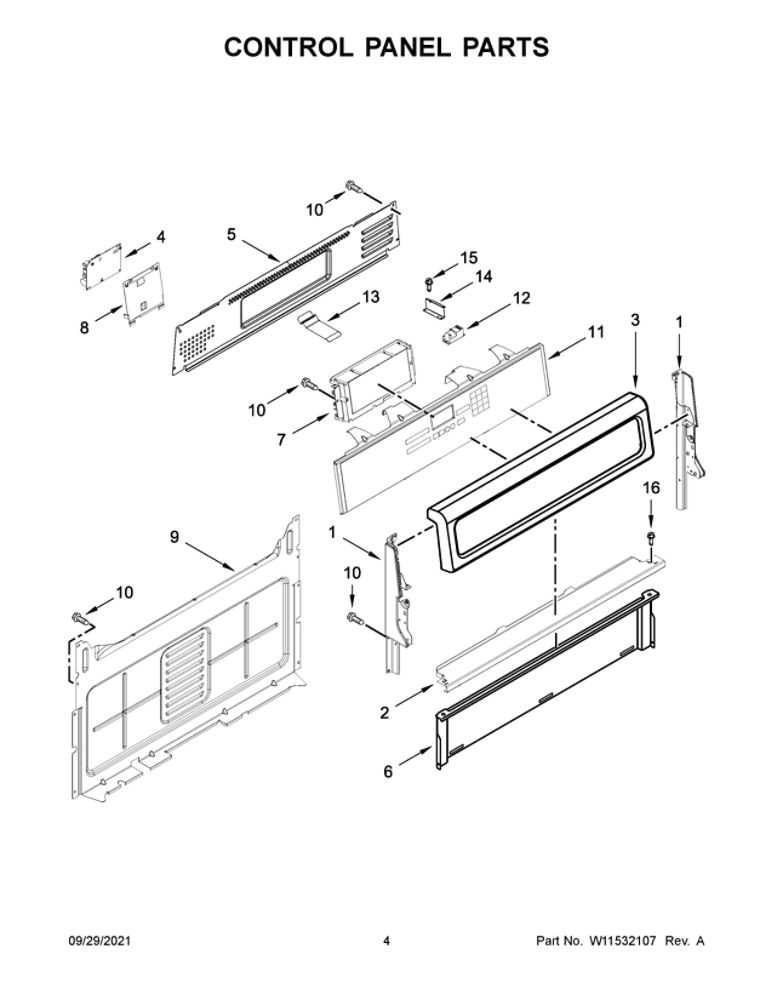 Control Panel Parts Diagram and Parts List for WFG770H0FZ2  Whirlpool Range