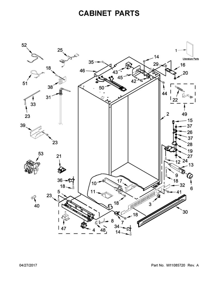 Cabinet Parts Diagram and Parts List for KBSD608ESS01  KitchenAid Refrigerator