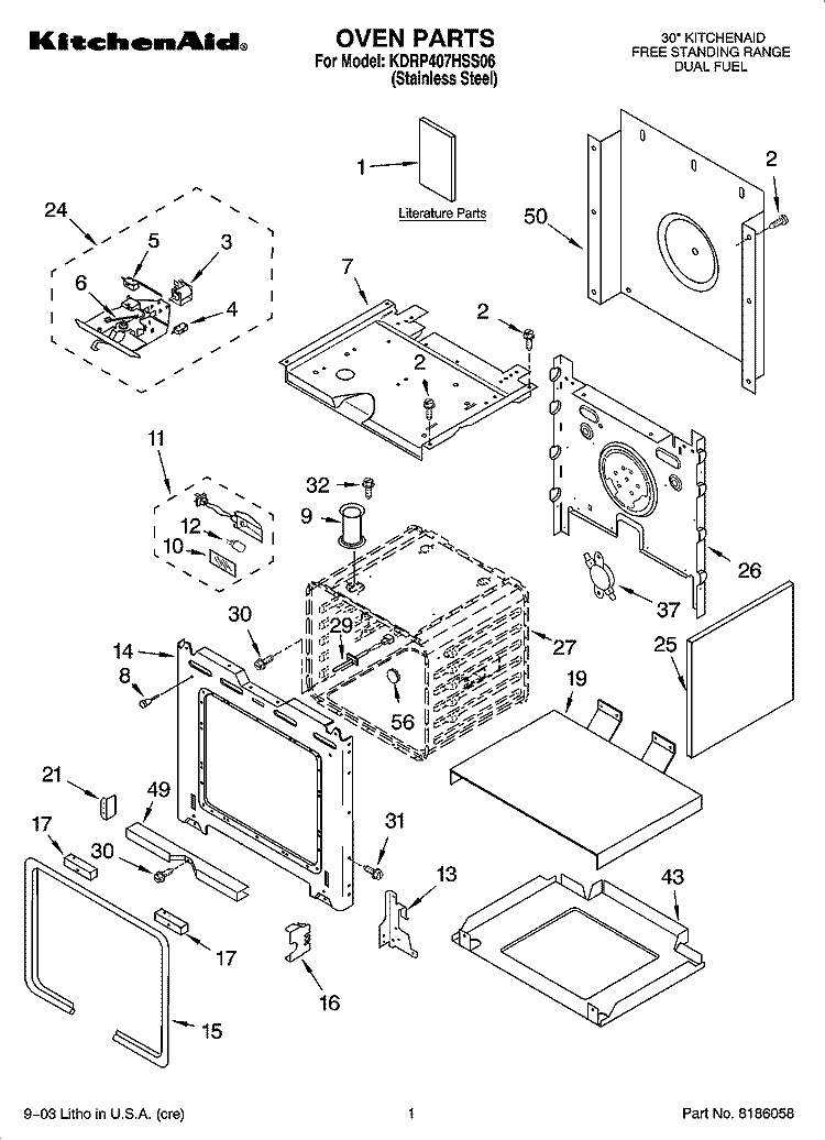 OVEN PARTS Diagram and Parts List for KDRP407HSS06  KitchenAid Range