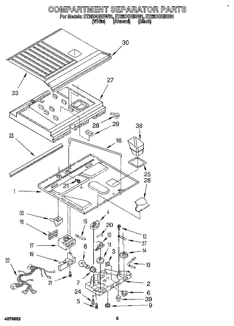 COMPARTMENT SEPARATOR Diagram and Parts List for ET25DQRBN01  Whirlpool Refrigerator