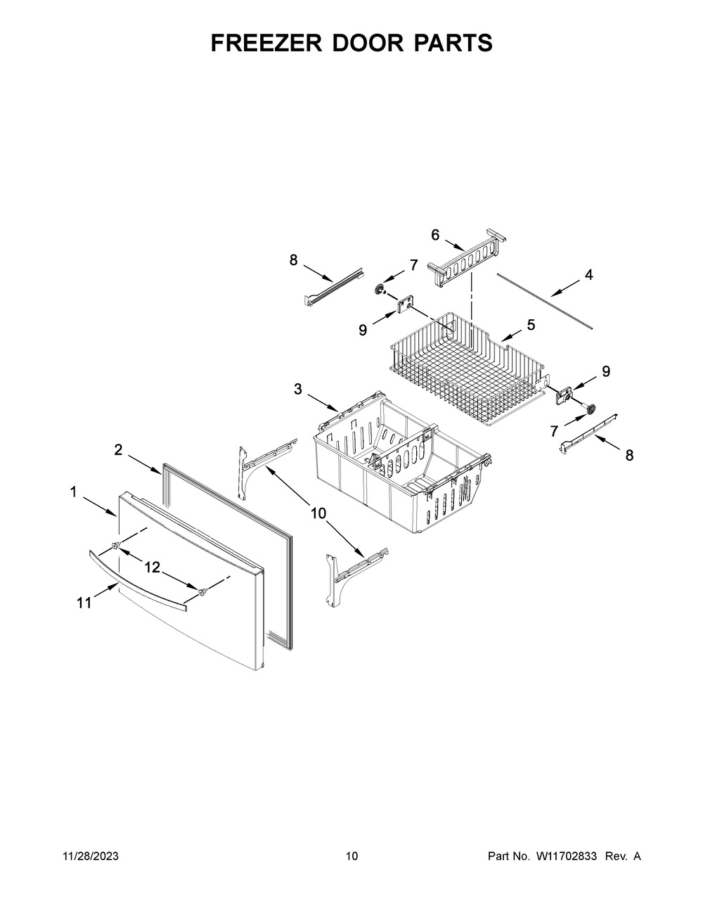 Freezer Door Parts Diagram and Parts List for WRX735SDHZ10  Whirlpool Refrigerator