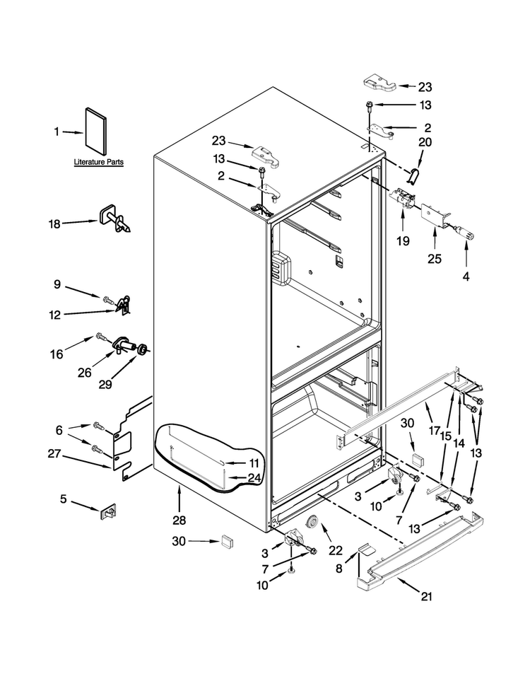 Cabinet Parts Diagram and Parts List for WRF560SMYE03  Whirlpool Refrigerator