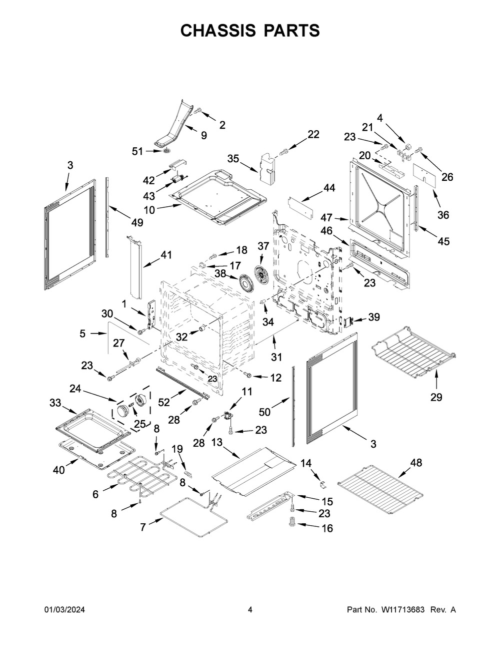 Chassis Parts Diagram and Parts List for WEE750H0HW5  Whirlpool Range
