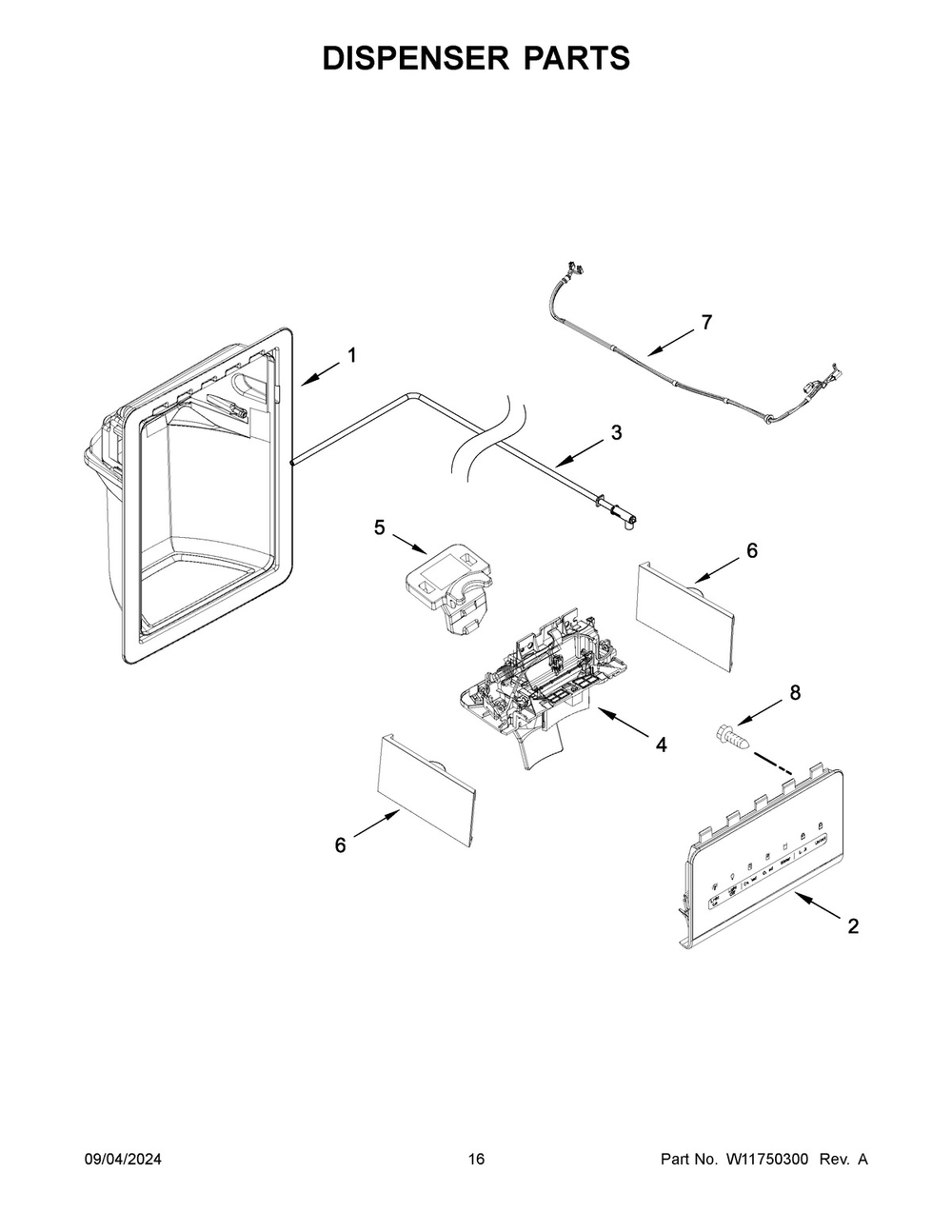 09 - Dispenser Parts Diagram and Parts List for ASI2175GRS10  Whirlpool Refrigerator
