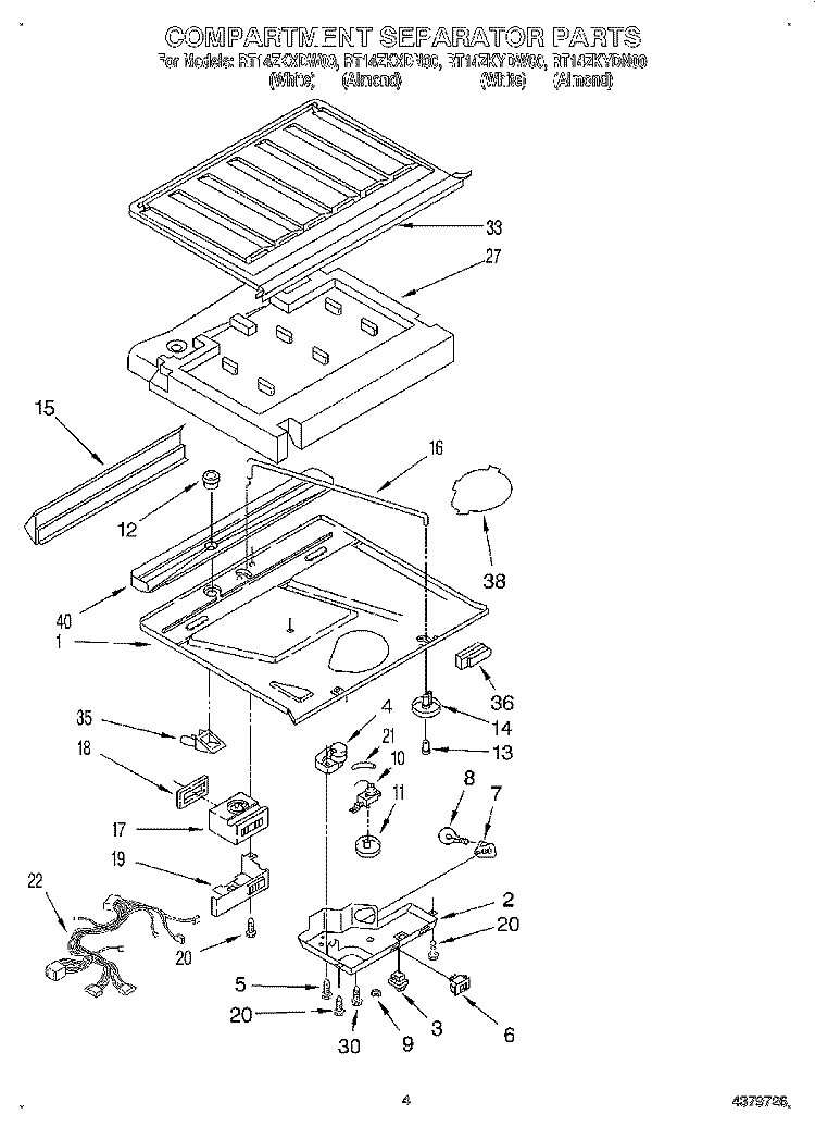 COMPARTMENT SEPARATOR Diagram and Parts List for RT14ZKXDW00  Roper Refrigerator