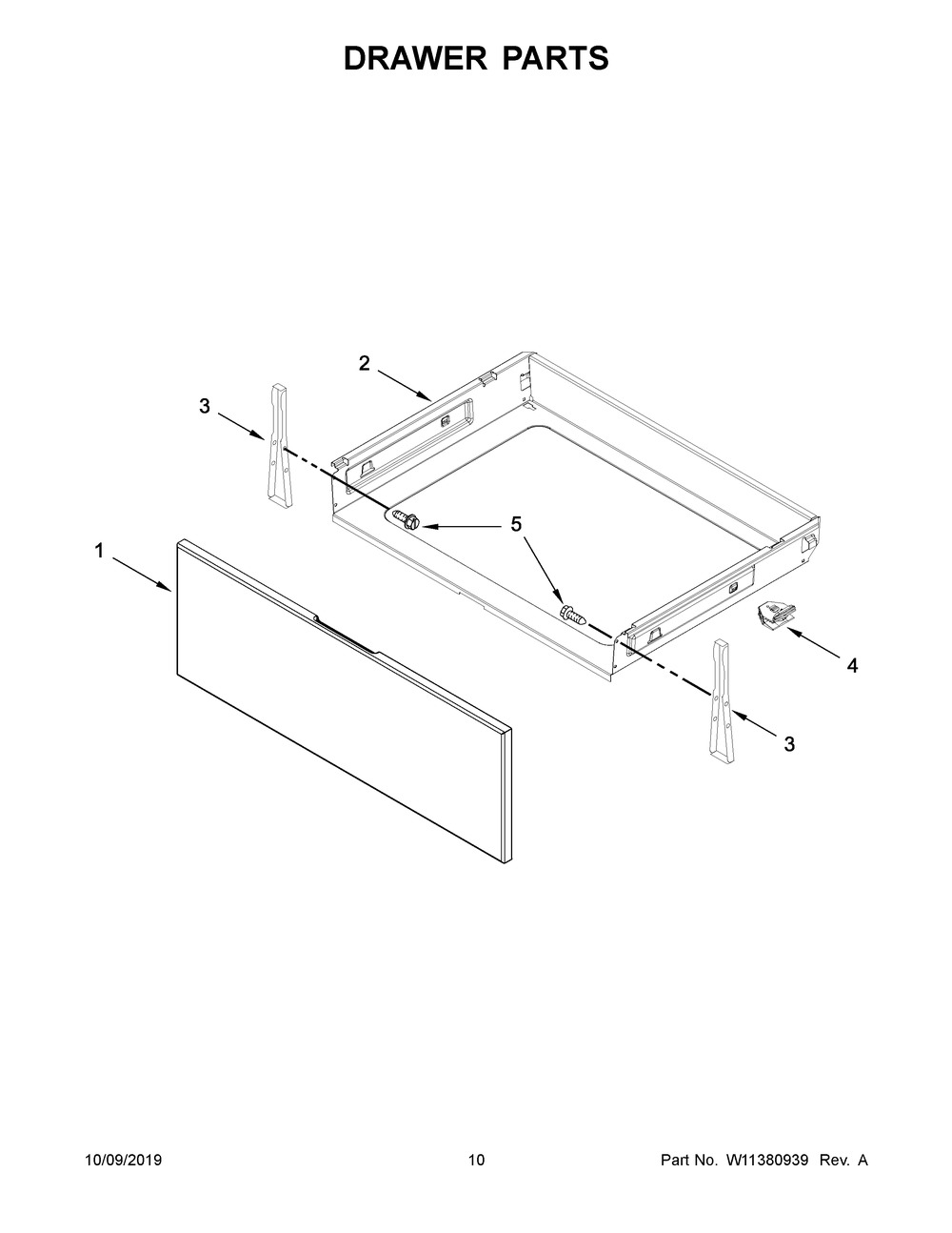 Drawer Parts Diagram and Parts List for WFE525S0JS0  Whirlpool Range