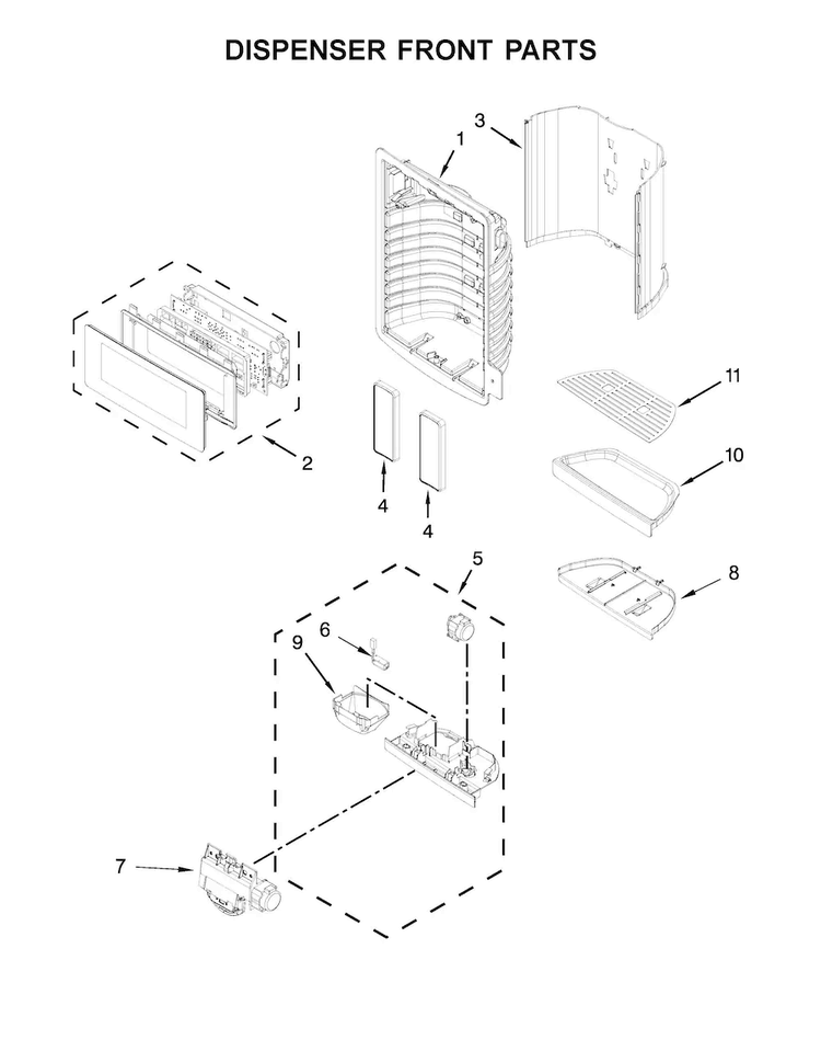 Dispenser Front Parts Diagram and Parts List for KFIS29PBMS02  KitchenAid Refrigerator