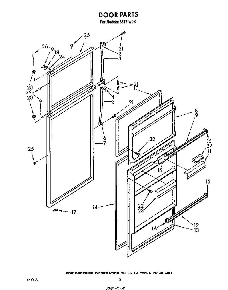Door Diagram and Parts List for 8617*0B  Roper Refrigerator
