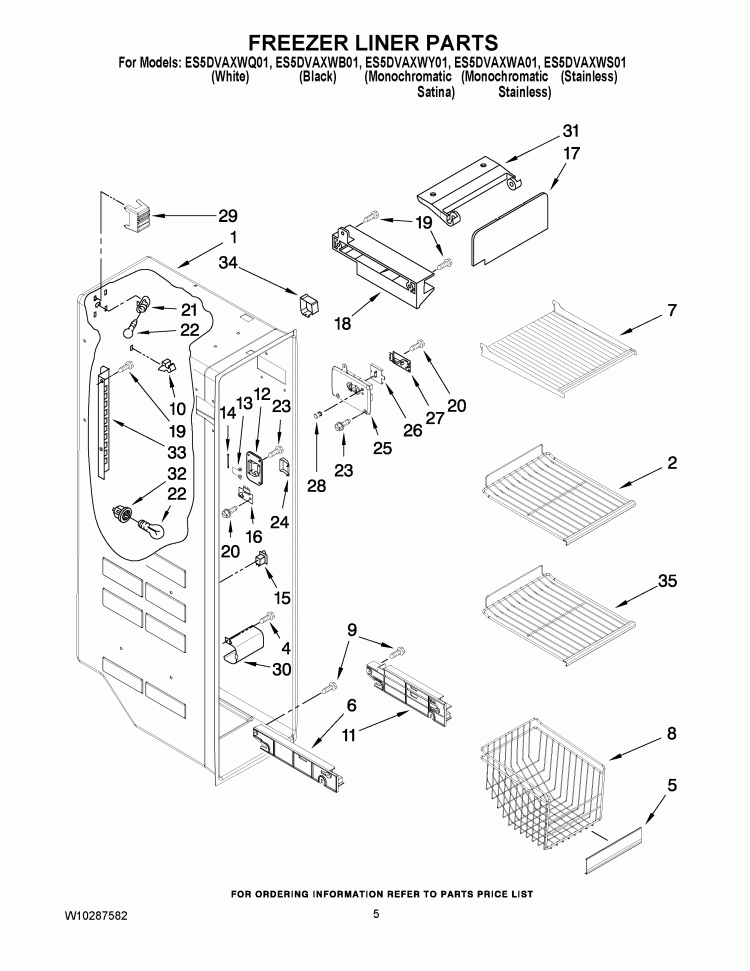 FREEZER LINER PARTS Diagram and Parts List for ES5DVAXWS01  Whirlpool Refrigerator