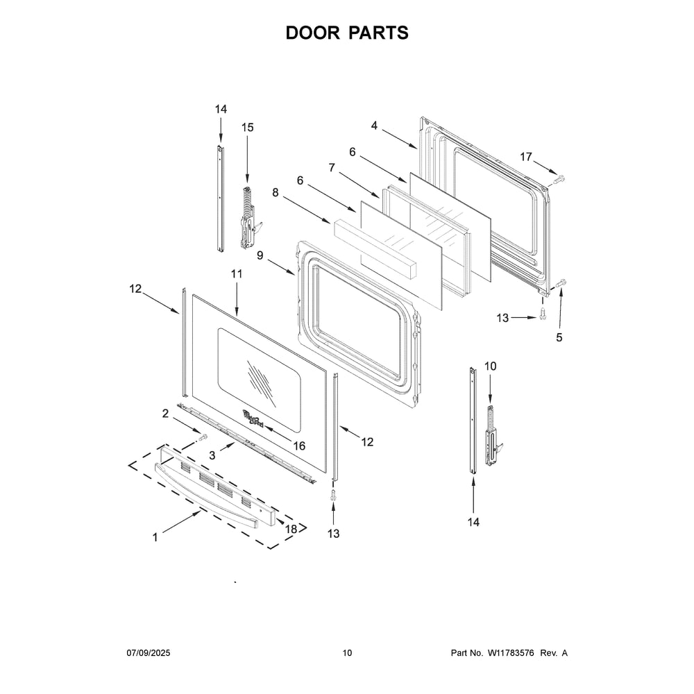 Door Parts Diagram and Parts List for WSGS5030SW0  Whirlpool Range