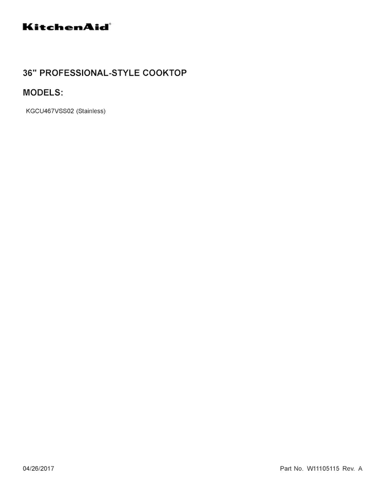 Cover Sheet Diagram and Parts List for KGCU467VSS02  KitchenAid Cooktop