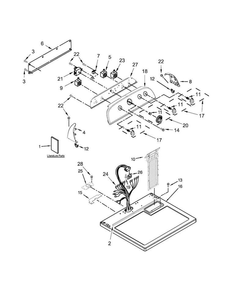 Top And Console Parts Diagram and Parts List for WED5000DW2  Whirlpool Dryer