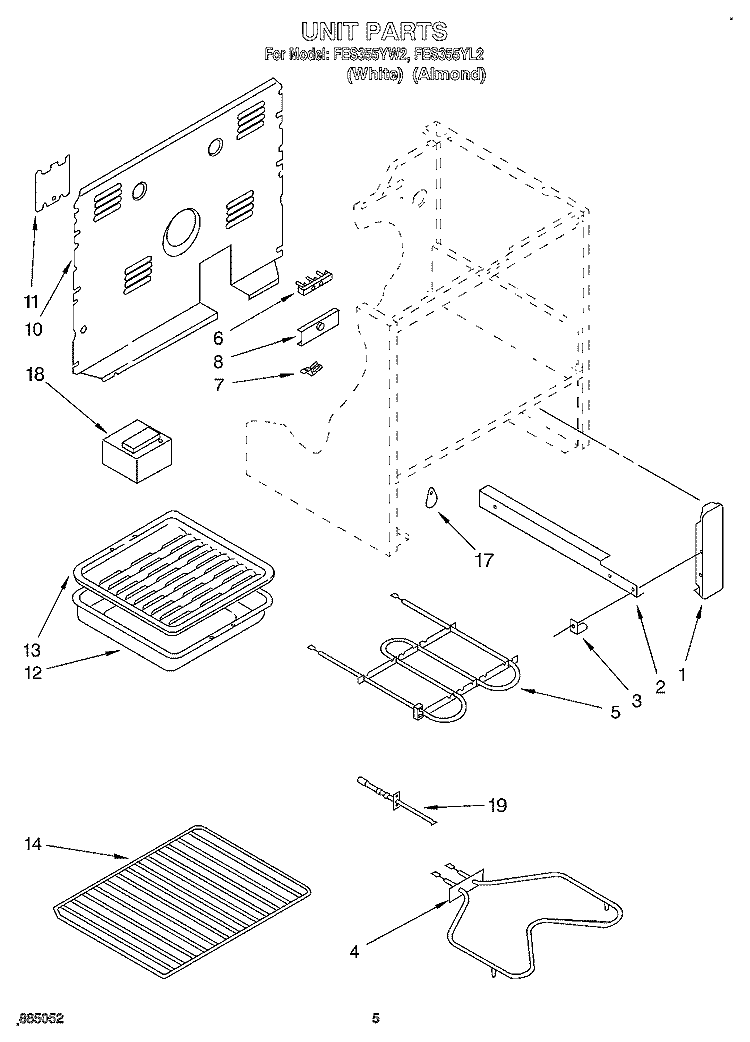 UNIT Diagram and Parts List for FES355YW2  Roper Range