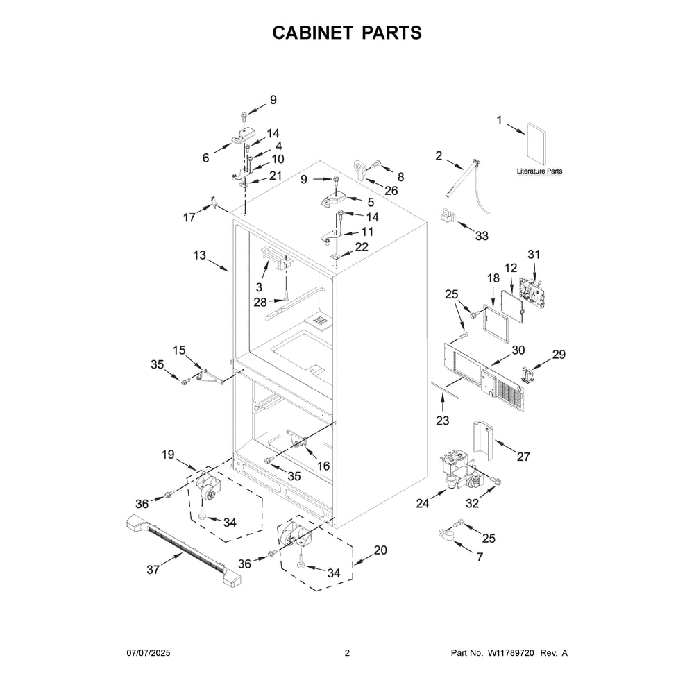Cabinet Parts Diagram and Parts List for KRFF302ESS09  KitchenAid Refrigerator