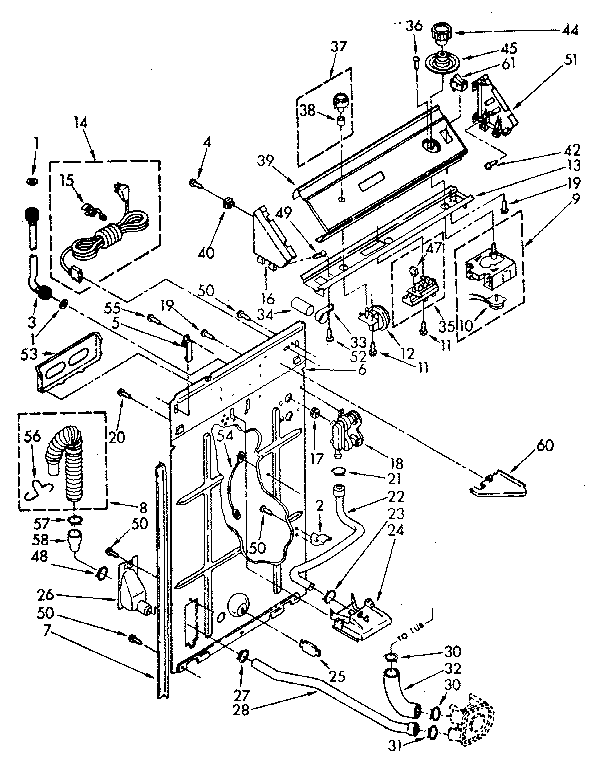 Controls And Rear Panel Diagram and Parts List for LA7800XSN1  Whirlpool Washer