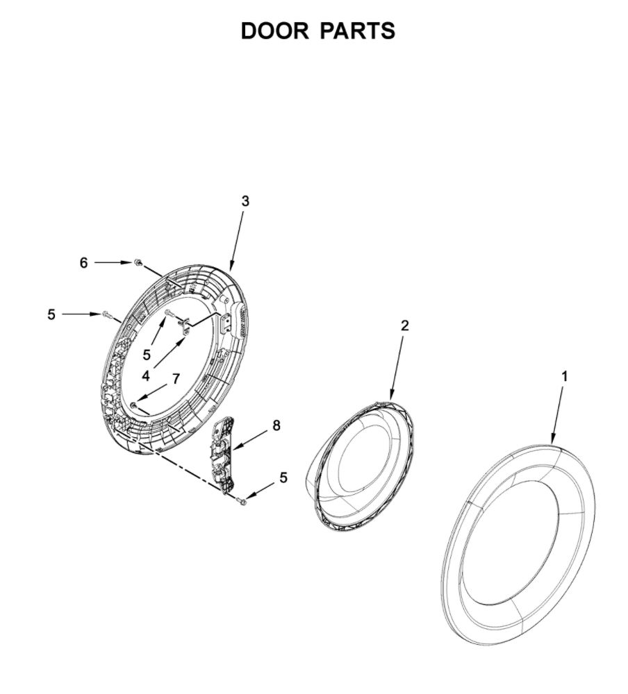 Door Parts Diagram and Parts List for 8TWFW5620HW0  Whirlpool Washer
