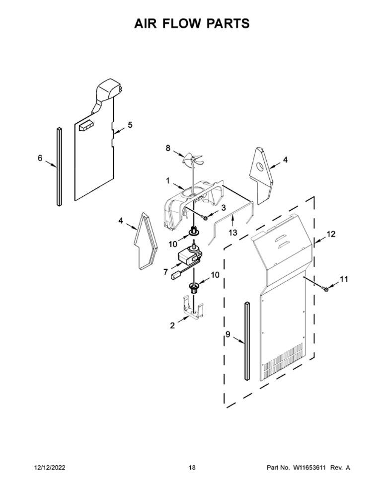 Air Flow Parts Diagram and Parts List for WRS315SDHW06  Whirlpool Refrigerator