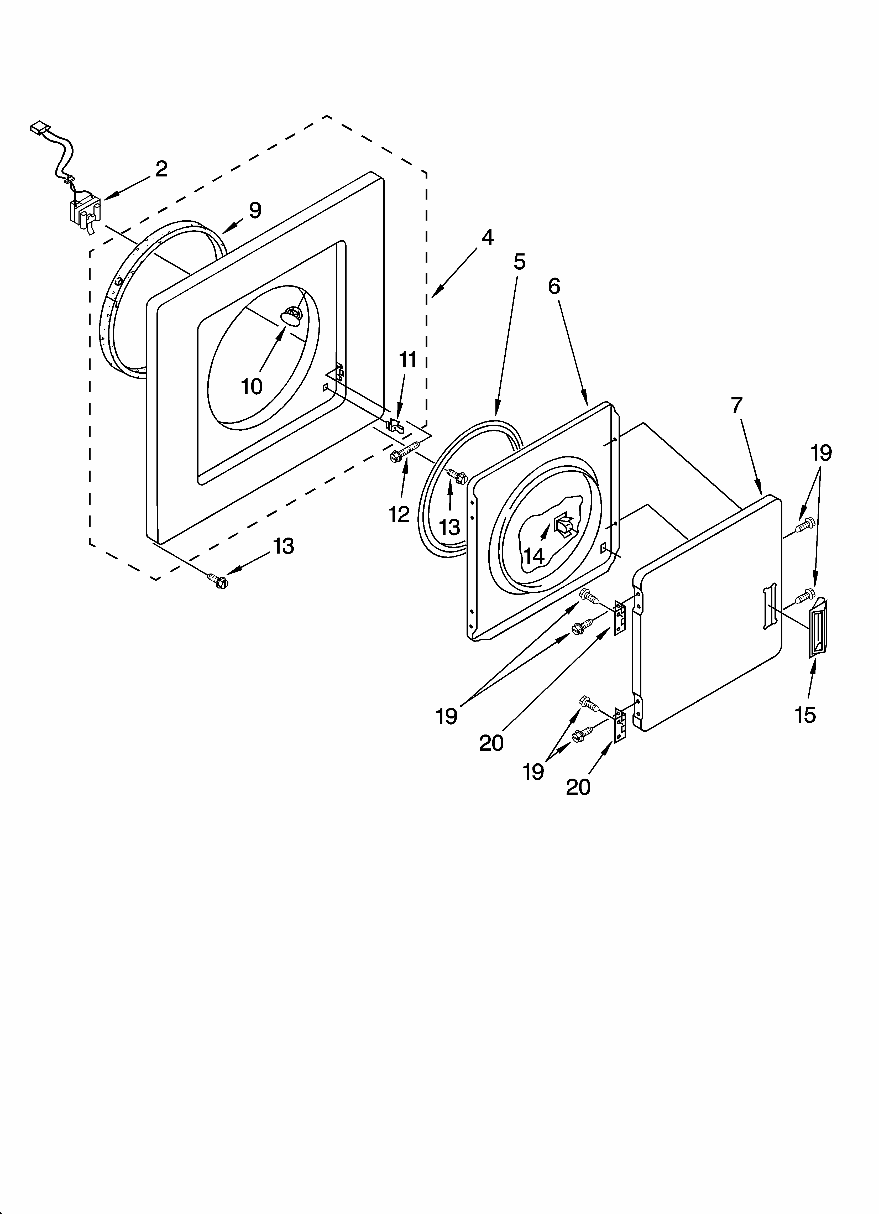Dryer Front Panel And Door Parts Diagram and Parts List for 11098752795  Kenmore Washer Dryer Combo