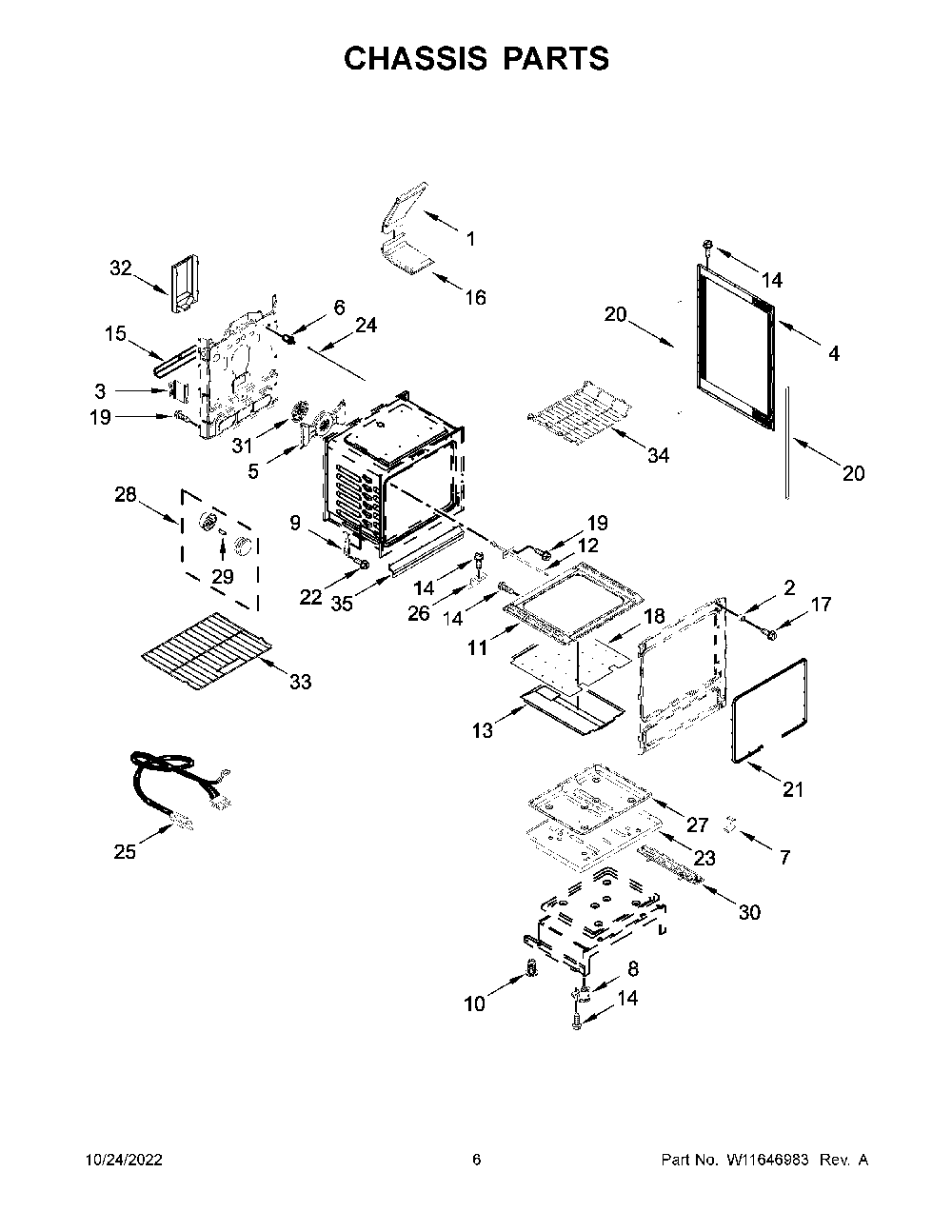 Chassis Parts Diagram and Parts List for KFGG500EBS7  KitchenAid Range