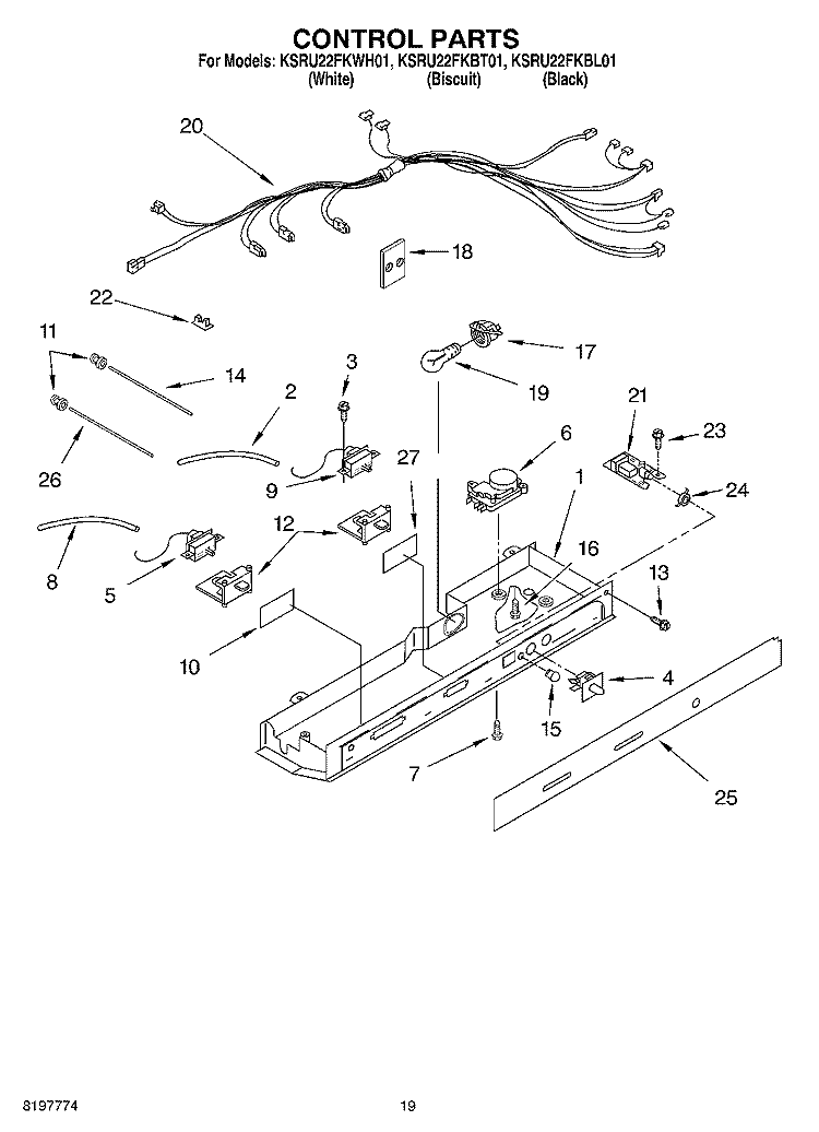 CONTROL Diagram and Parts List for KSRU22FKBT01  KitchenAid Refrigerator