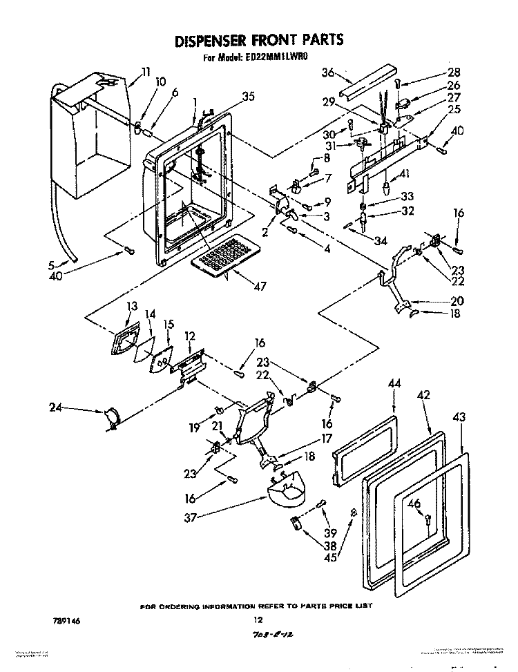 DISPENSER FRONT Diagram and Parts List for ED22MM1LWR0  Whirlpool Refrigerator