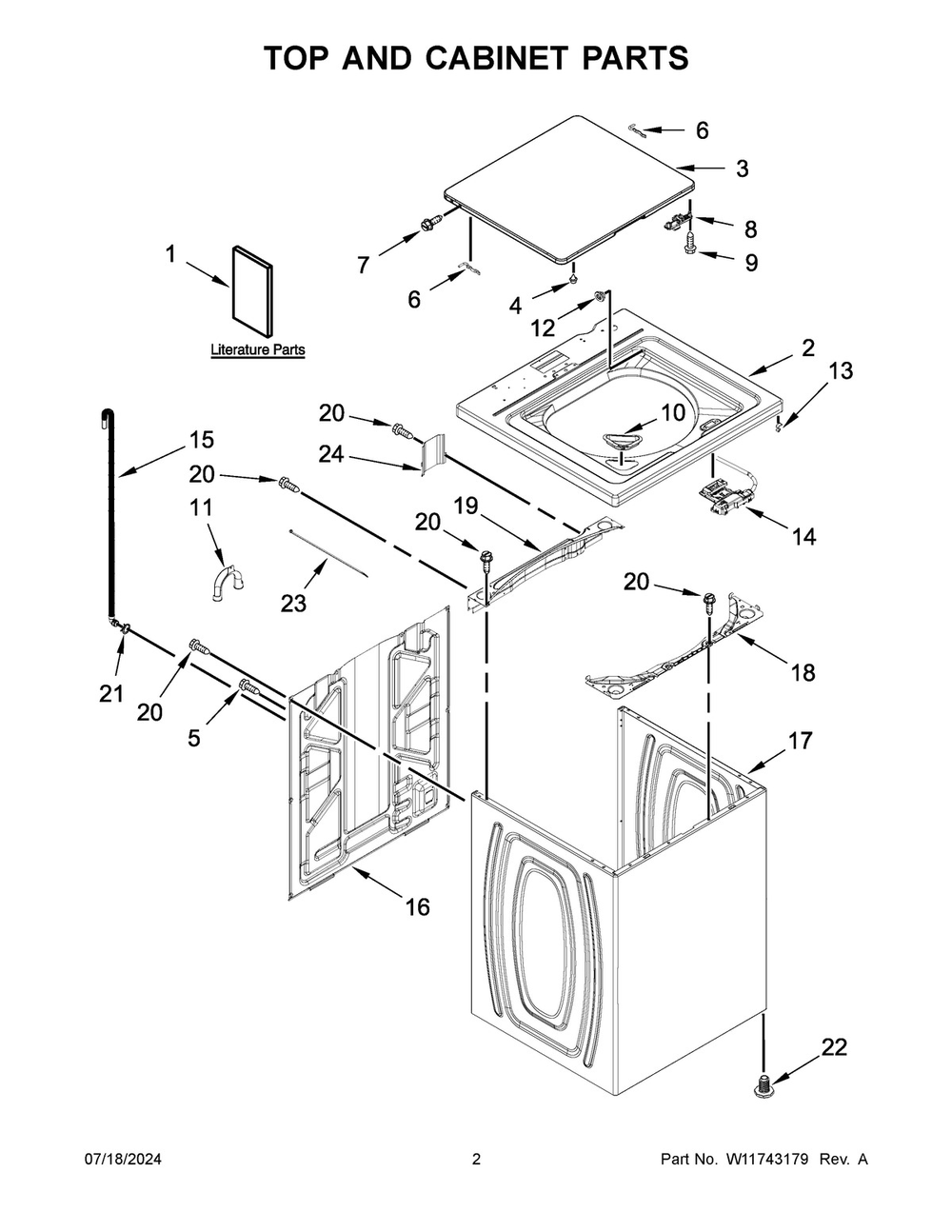 02 - Top And Cabinet Parts Diagram and Parts List for 2DWTW4845EW3  Whirlpool Washer