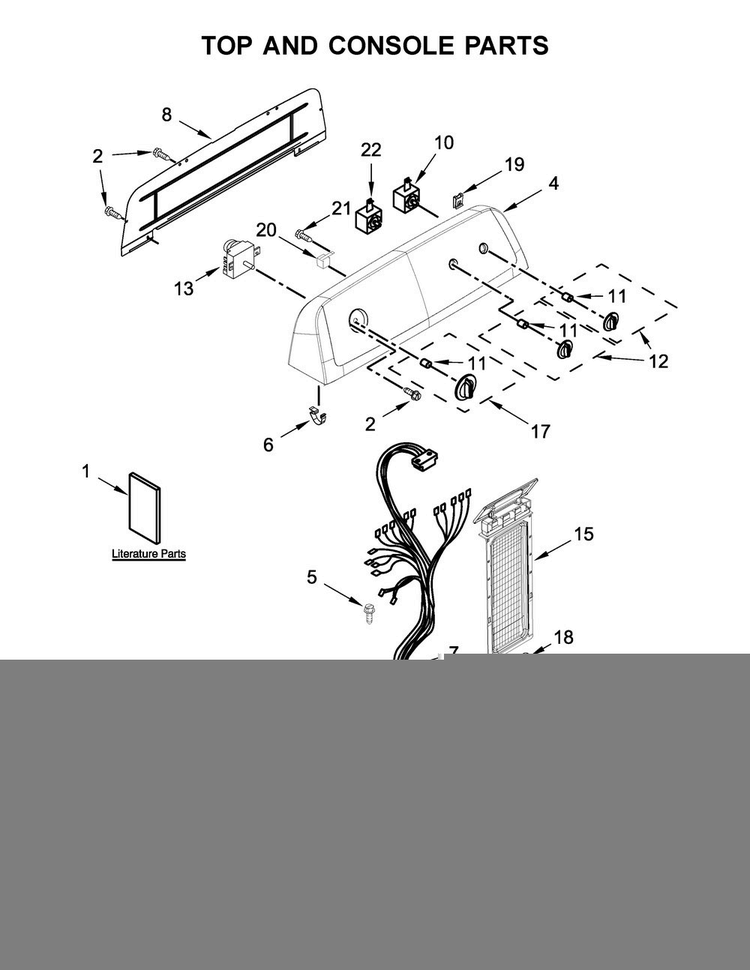 Top And Console Parts Diagram and Parts List for 3LWED4730FW0  Whirlpool Dryer