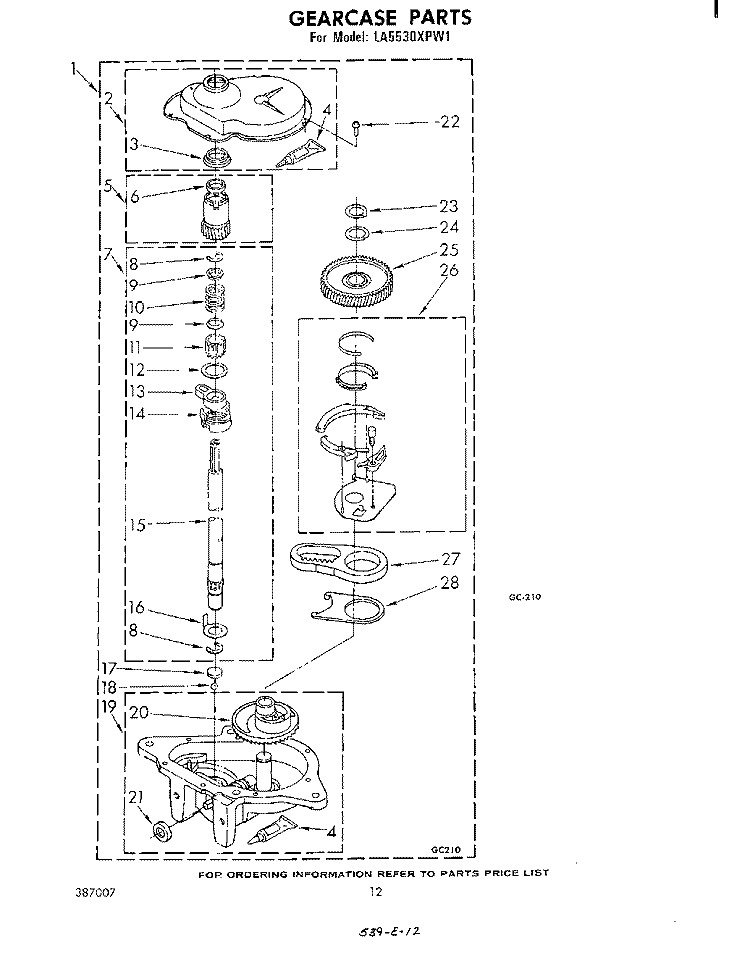 GEARCASE Diagram and Parts List for LA5530XPW1  Whirlpool Washer