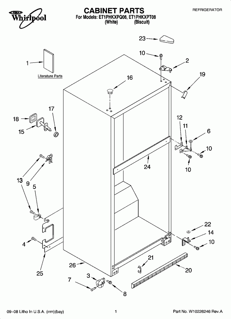 CABINET PARTS Diagram and Parts List for ET1PHKXPT08  Whirlpool Refrigerator
