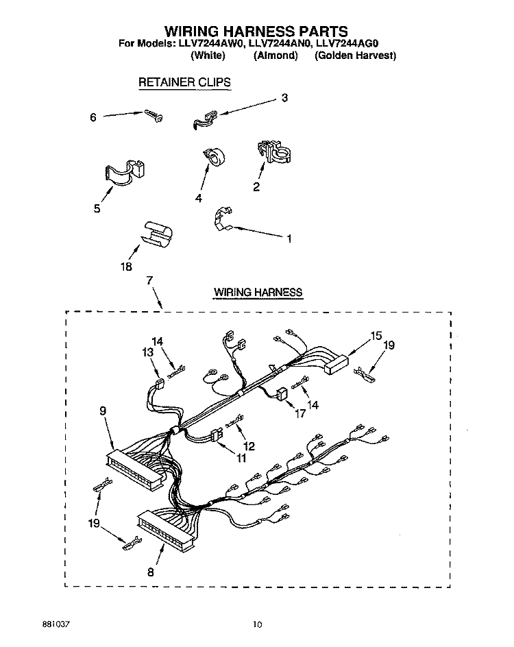 WIRING HARNESS Diagram and Parts List for LLV7244AW0  Whirlpool Washer