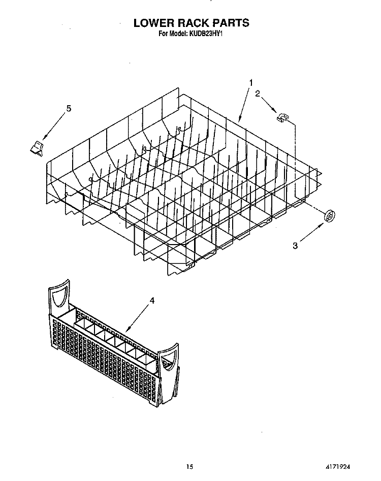 LOWER RACK Diagram and Parts List for KUDB23HY1  KitchenAid Dishwasher