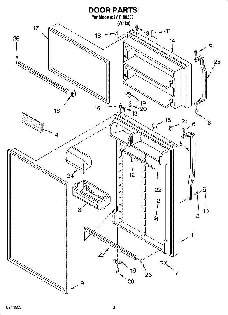 DOOR PARTS Diagram and Parts List for IMT188303  Inglis Refrigerator