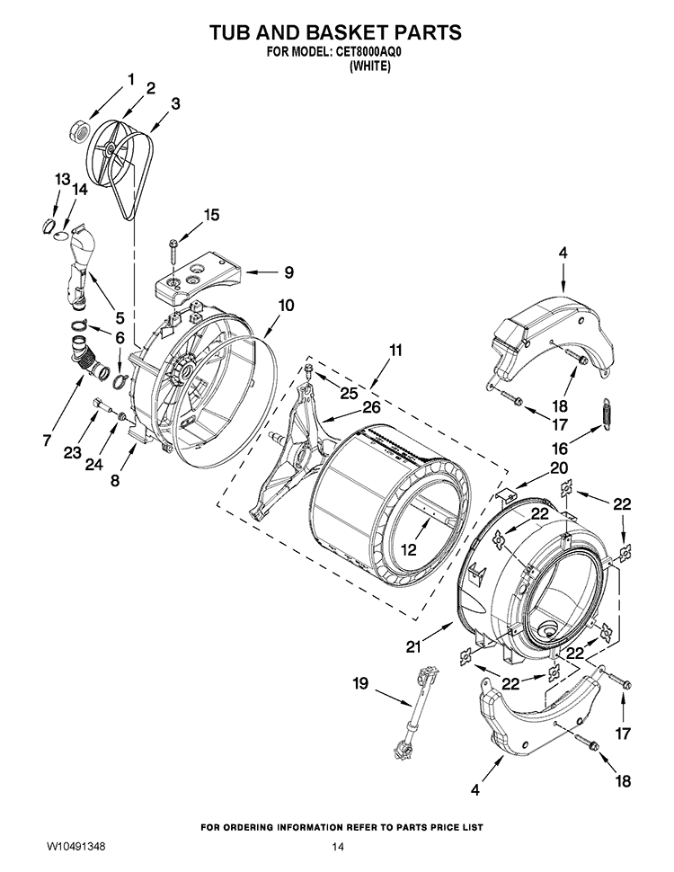 TUB AND BASKET PARTS Diagram and Parts List for CET8000AQ0  Whirlpool Washer Dryer Combo