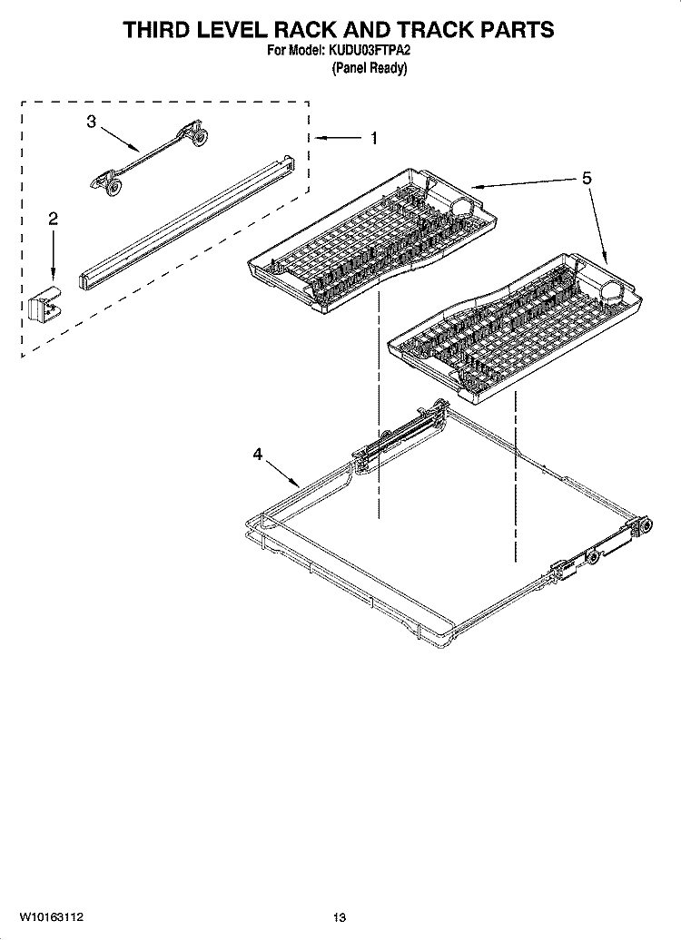 THIRD LEVEL RACK AND TRACK PARTS Diagram and Parts List for KUDU03FTPA2  KitchenAid Dishwasher