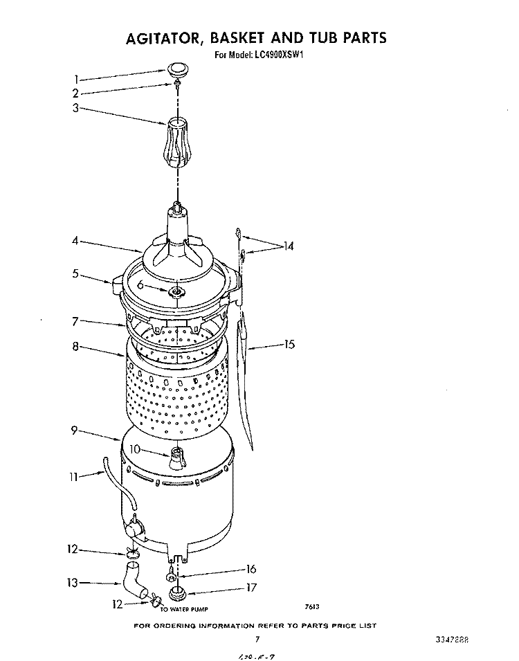 AGITATOR, BASKET AND TUB Diagram and Parts List for LC4900XSW1  Whirlpool Washer