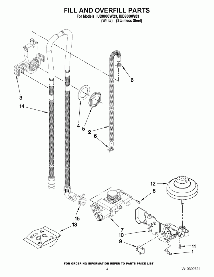 FILL AND OVERFILL PARTS Diagram and Parts List for IUD8000WQ3  Whirlpool Dishwasher