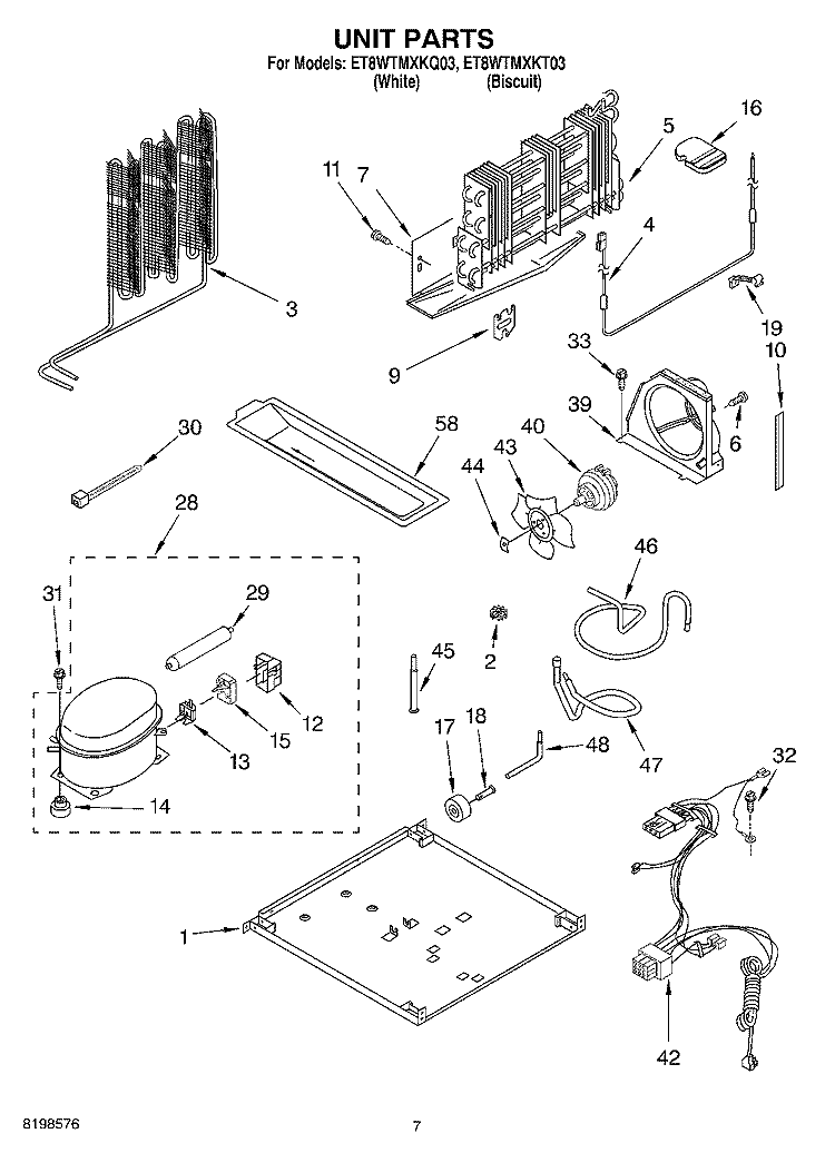 UNIT PARTS Diagram and Parts List for ET8WTMXKT03  Whirlpool Refrigerator