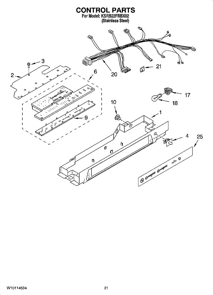 CONTROL PARTS, OPTIONAL PARTS (NOT INCLUDED) Diagram and Parts List for KSRB22FRBX02  KitchenAid Refrigerator