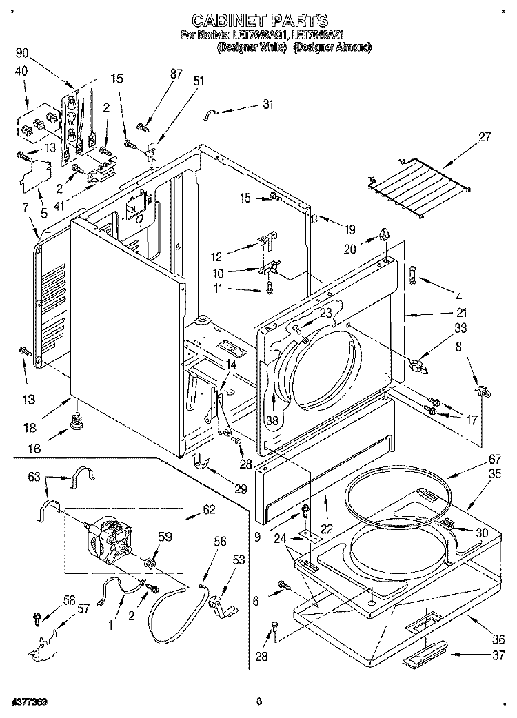 SECTION Diagram and Parts List for LET7646AQ1  Whirlpool Dryer