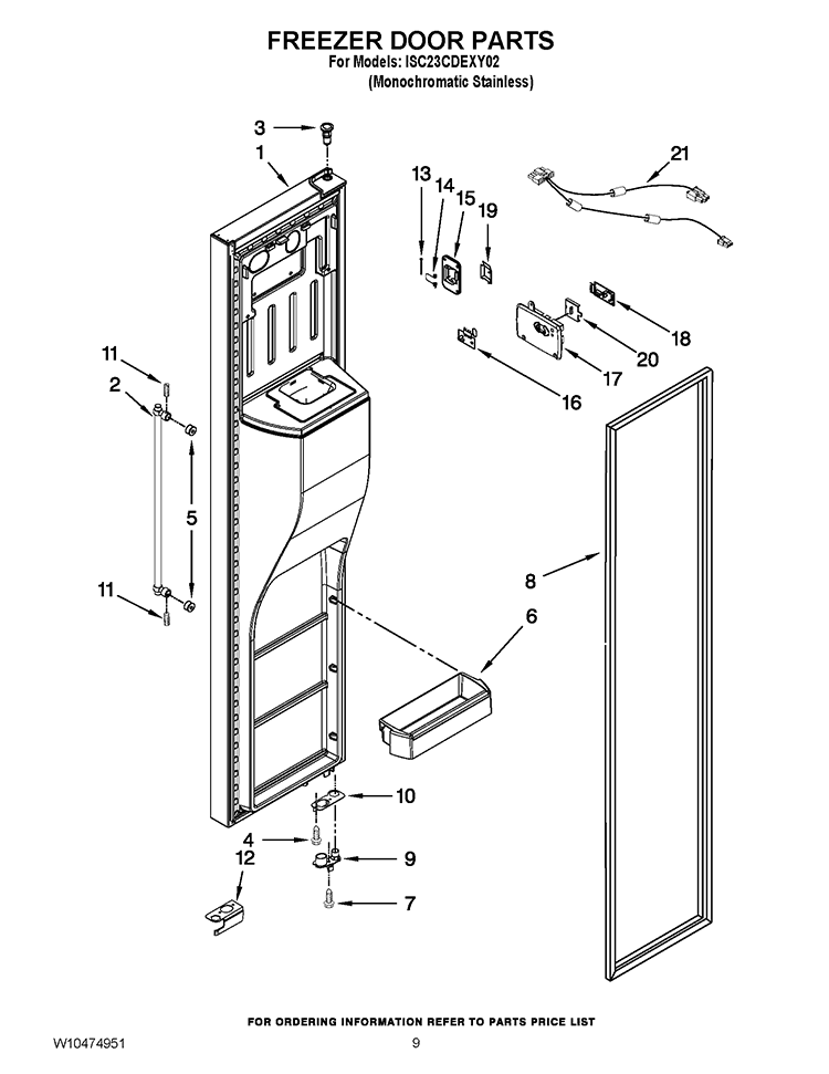 FREEZER DOOR PARTS Diagram and Parts List for ISC23CDEXY02  Whirlpool Refrigerator