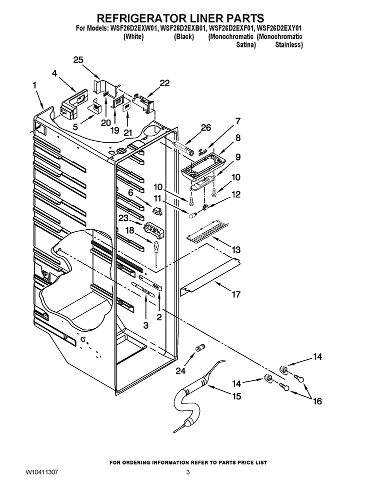 REFRIGERATOR LINER PARTS Diagram and Parts List for WSF26D2EXF01  Whirlpool Refrigerator