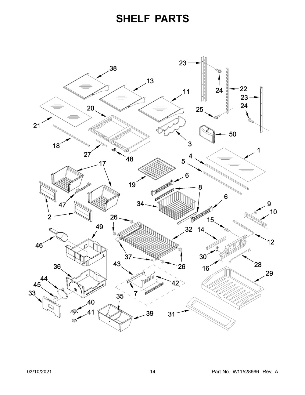 Shelf Parts Diagram and Parts List for KRFC302EBS03  Whirlpool Refrigerator